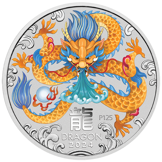 2024 Australia Lunar Dragon BU Colorized 1 oz Silver Coin