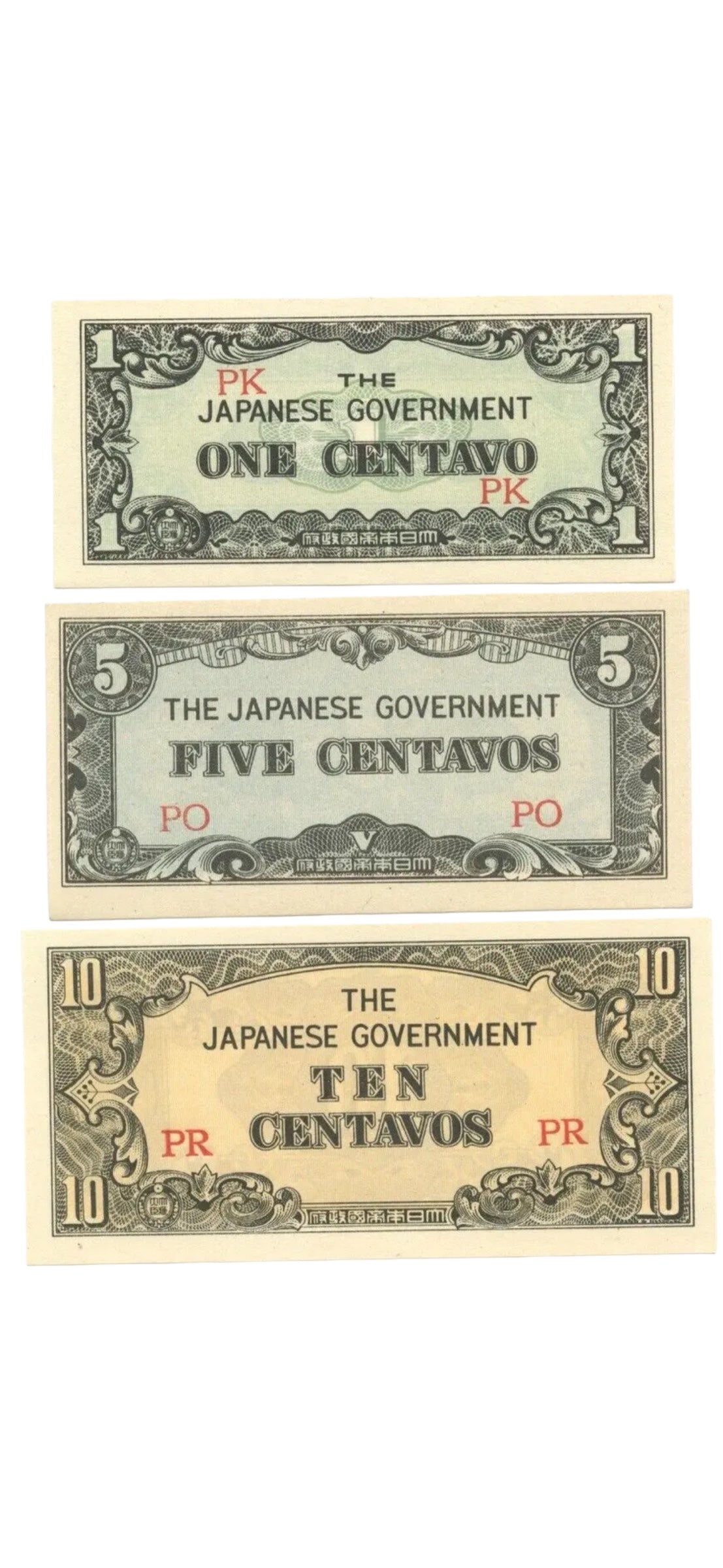 WW2 Occupation Japanese Invasion Money, Lot of (6) Notes