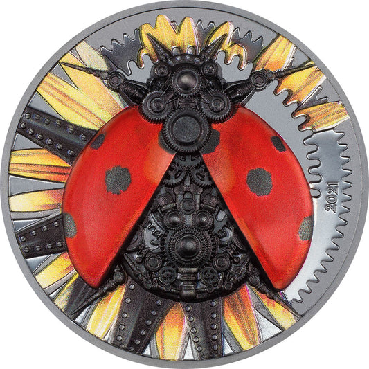 2021 Mongolia Clockwork Ladybug 3 oz Silver Coin