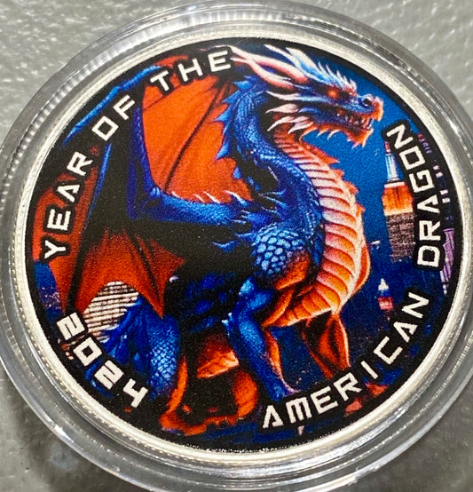 2024 Year of the American Dragon Colorized 1oz Silver Round