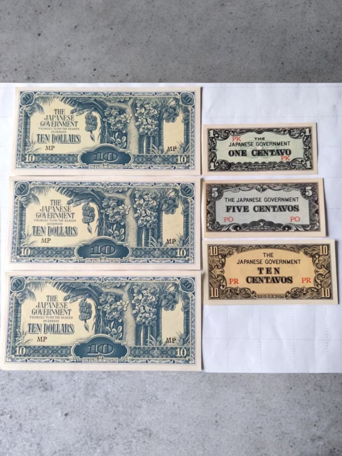 WW2 Occupation Japanese Invasion Money, Lot of (6) Notes