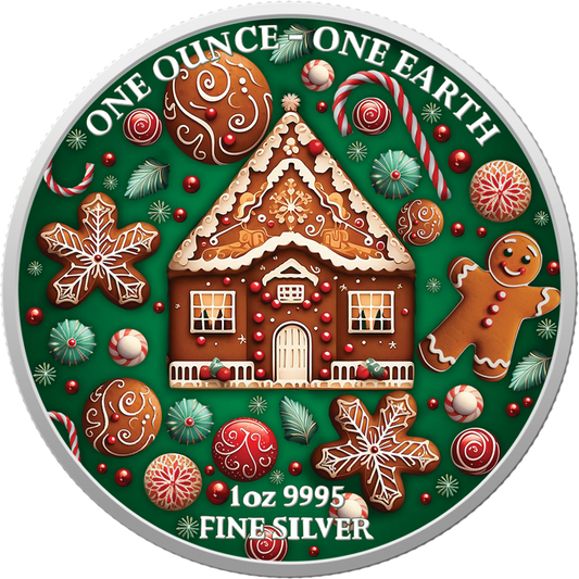 2022 Fiji One Earth Christmas Gingerbread House Edition 1 oz Silver Coin-Glow Effect