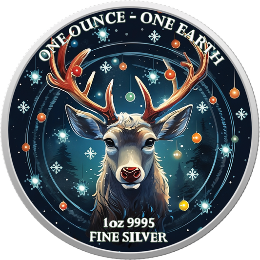 2022 Fiji One Eath Christmas Reindeer Edition 1 oz Silver Coin-Glow Effect