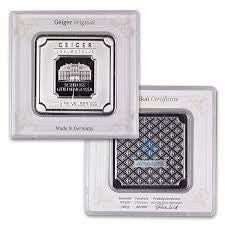 100 gram Silver Bar - Geiger Edelmetalle (Original Square Assay)