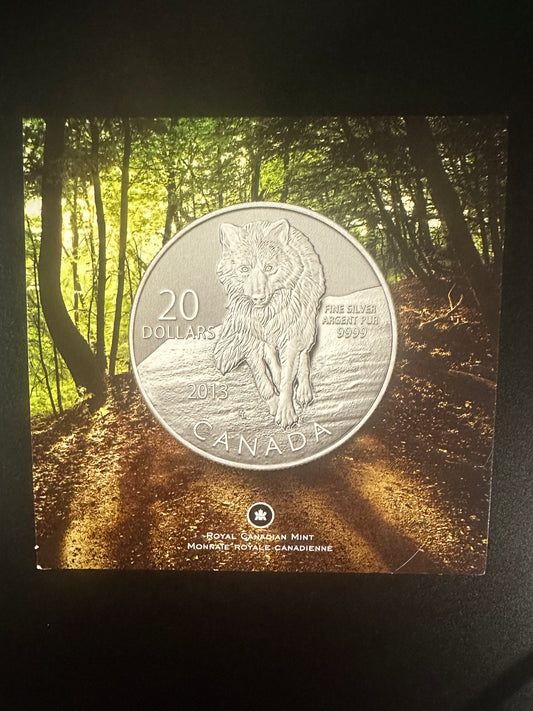 2013 Wolf $20 Fine Silver Coin Royal Canadian Mint. Mint Sealed. 1/4 Oz Silver