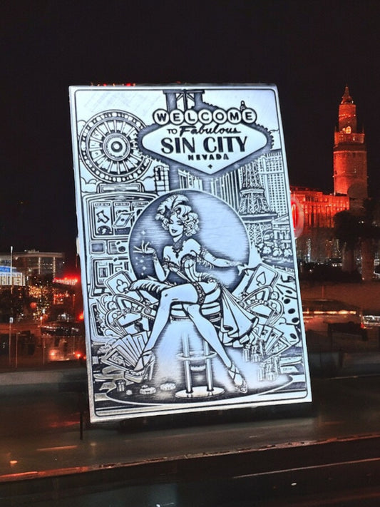 2024 Welcome to Sin City Fabulous Vegas 1 oz Silver Card Bar mintage 404 of 777