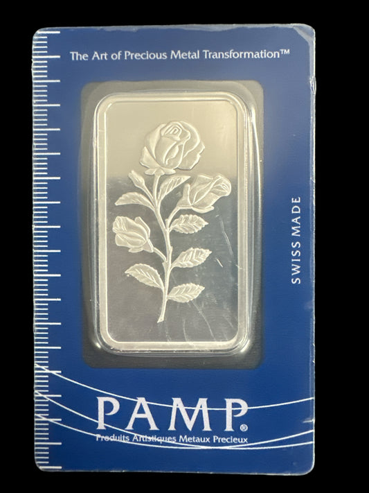 1 OZ SWISS PAMP SUSSIE ROSA SILVER INGOT BAR W/ASSAY CARD .999