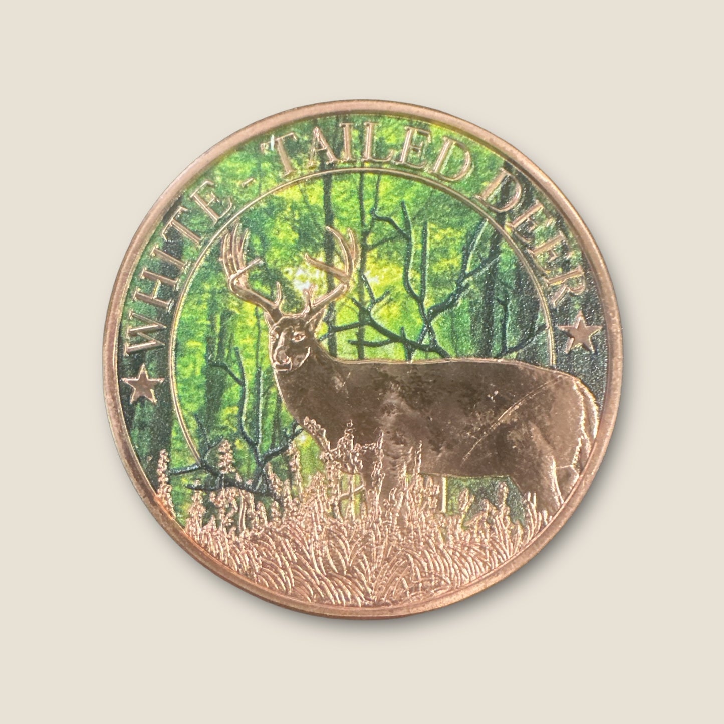 Colorized Deer/Rifle 1 AVDP Ounce .999 Copper Round