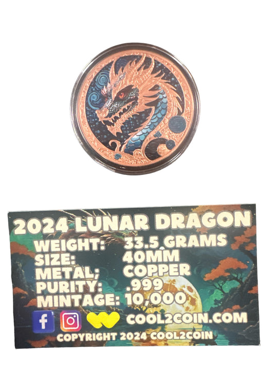 1 oz Copper Round LUNAR DRAGON WITH COA