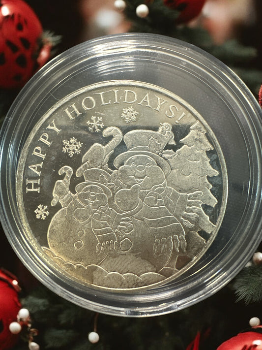 Happy Holiday Seasons Greetings Snowman 1 Troy Oz .999