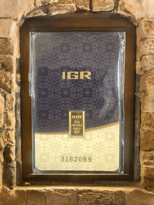 Gold IGR Bar 0.5g Fine 999.9 Assay Certificate