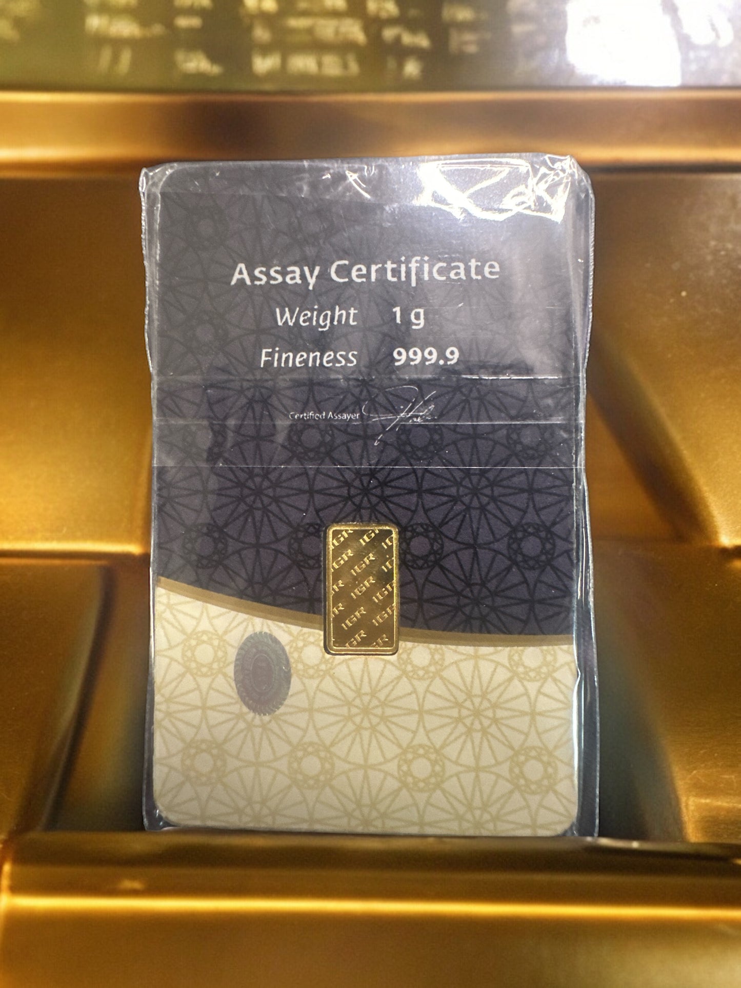 Gold IGR Bar 1 g Fine 999.9 Assay Certificate