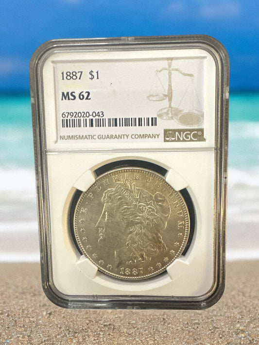 1887 $1 ms 62 Morgan Silver Dollar