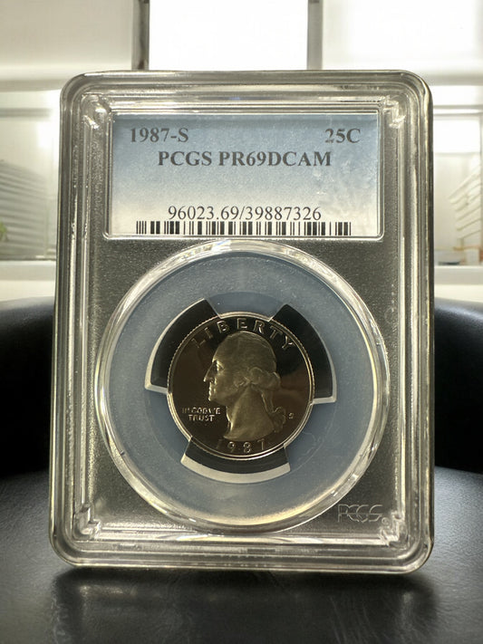 1987 S - 25 C WASHINGTON QUARTER GRADED PCGS PR69DCAM