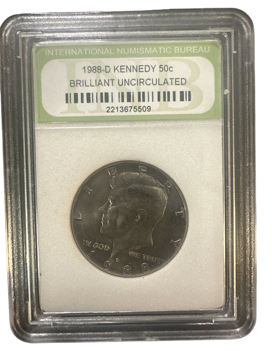 1988-D Kennedy 50 Cent brilliant uncirculated- INB slab