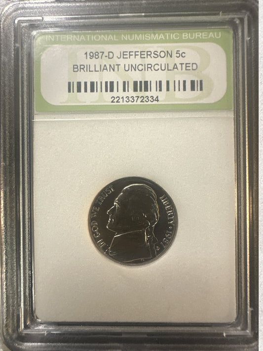 1987-S Jefferson Nickel 5c Brilliant Uncirculated -INB SLAB