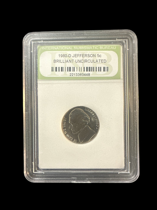 1980-D Jefferson Nickel 5c Brilliant Uncirculated -INB SLAB