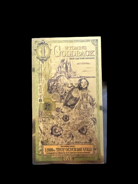 Wyoming Goldback Gold Bullion 24k Currency .999 Aurum AU Collector Money 2022